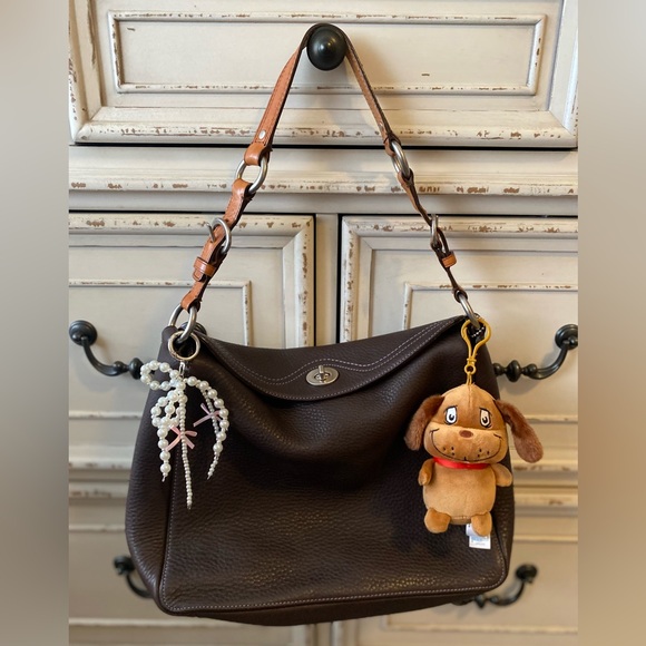 Coach Handbags - Coach Chelsea signature turn lock brown pebble leather bag with charms